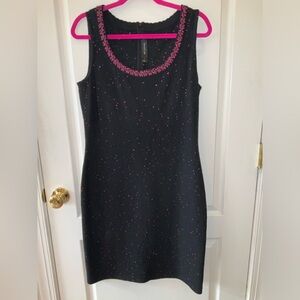 ST. JOHN—Black Cocktail Dress w/ Pink Sequins, 10, Jewel Neckline, Back Zip—EUC!